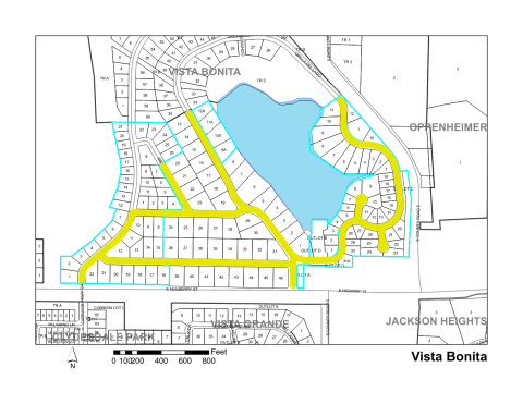 Map of Larimer County maintained streets in Vista Bonita subdivision.
