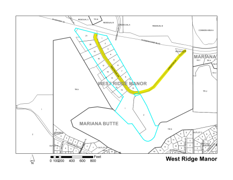 Map of Larimer County maintained streets in West Ridge Manor subdivision.