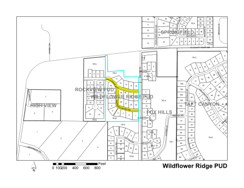Map of Larimer County maintained streets in Wildflower Ridge PUD.