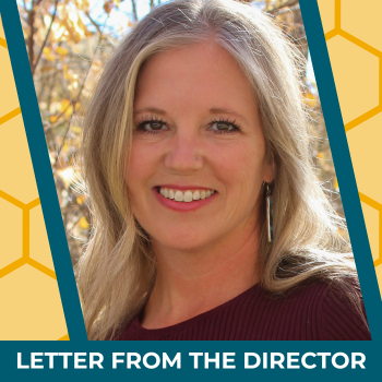 Graphic with text that reads Letter from the Director, accompanied by a photo of Amy Martonis, Larimer County Behavioral Health Services director.
