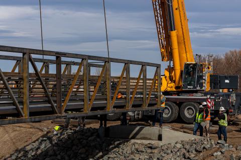 Poudre River Trail bridge install on January 20, 2026