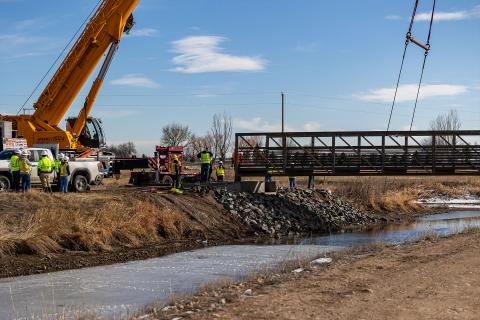 Poudre River Trail bridge install on January 20, 2026