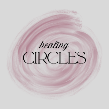 Light-colored graphic of a pink circle with text reading healing circles