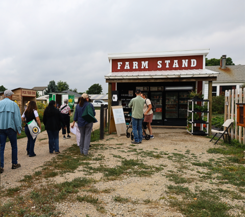 People lining up at Farm Stand