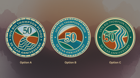 Graphic including the three designs of the commemorative challenge coin to have the public vote on.