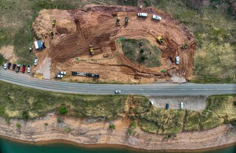 Aerial view of Quarry parking area at Carter Lake, Loveland, CO during FLAP construction