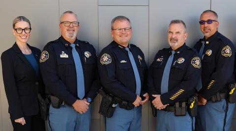 Image of Larimer County Sheriff John Feyen and the 4 members of LCSO command staff