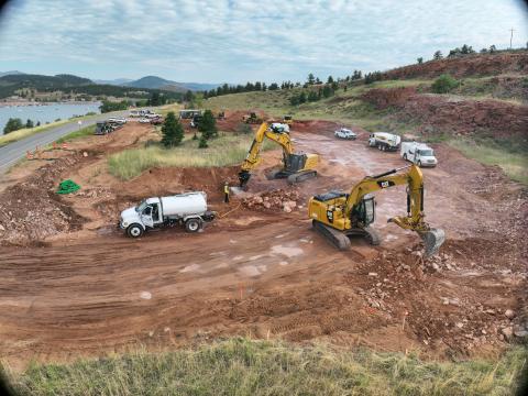 Aerial view of Quarry parking area at Carter Lake, Loveland, CO during FLAP construction