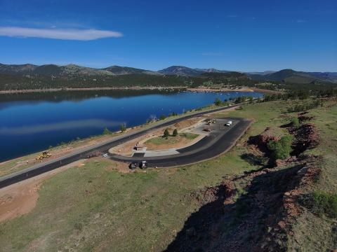 Aerial view of Quarry parking area at Carter Lake, Loveland, CO during FLAP construction