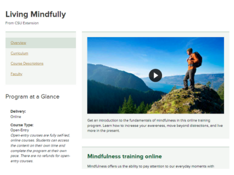 CSU Online - Living Mindfully Screenshot from the CSU Online - Living Mindfully Enrollment Page