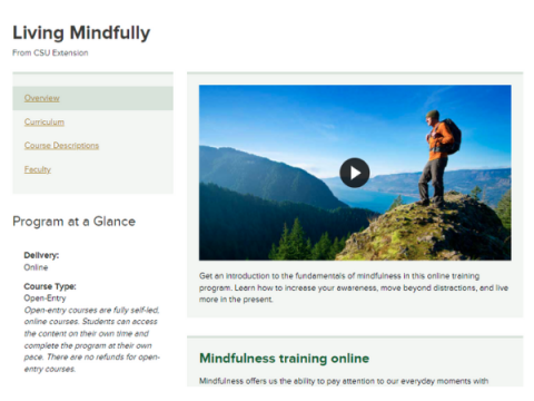 CSU Online - Living Mindful Enrollment 페이지의 스크린샷