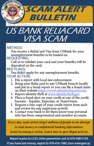 Avviso di truffa Reliacard della banca degli Stati Uniti