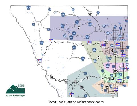 Paved Roads Routine Maintenance Zones map