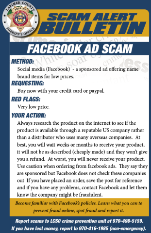 Alerta de estafa de anuncios de Facebook
