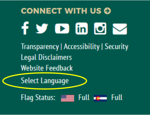 Select language screenshot
