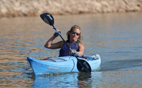 Individual kayaking at Horsetooth Reservoir