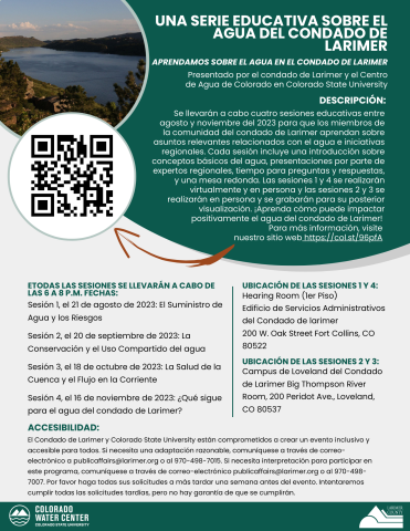 Larimer County Water Education Series Spanish Flyer Larimer County Water Education Series Spanish Flyer