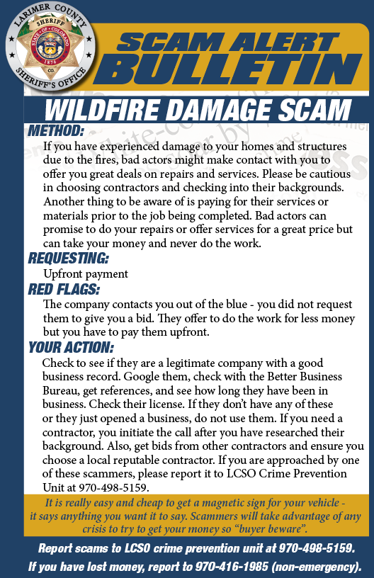 Wildfire Damage Scam Alert