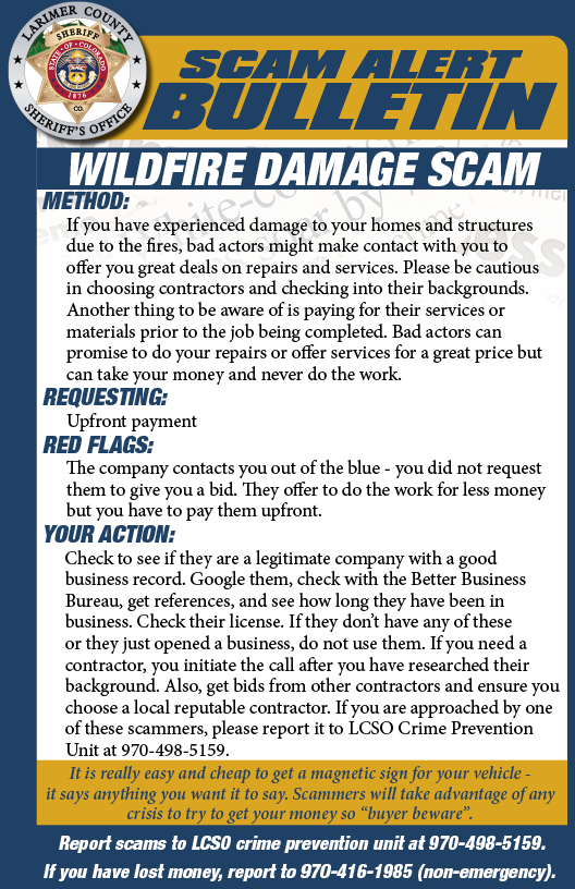 Wildfire Damage Scam Alert Wildfire Damage Scam Alert