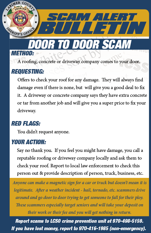 Door to door scam alert Door to door scam alert
