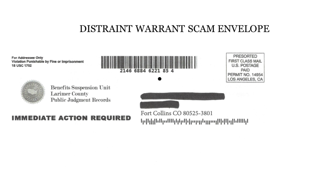 Distraint scam envelope