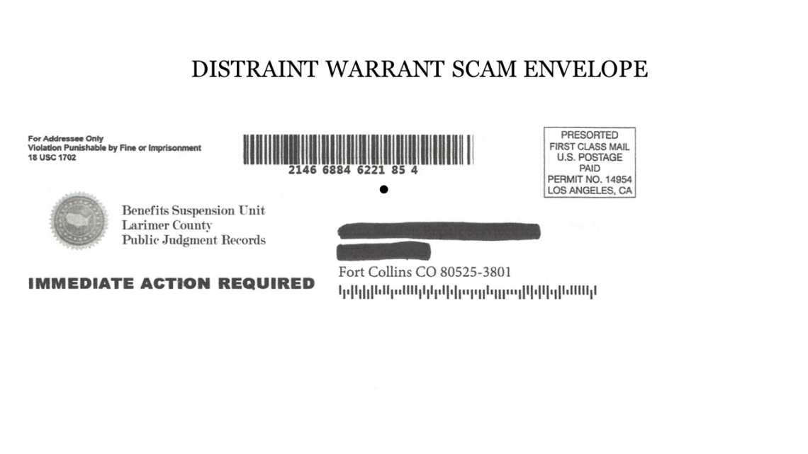 Distraint scam envelope Distraint scam envelope