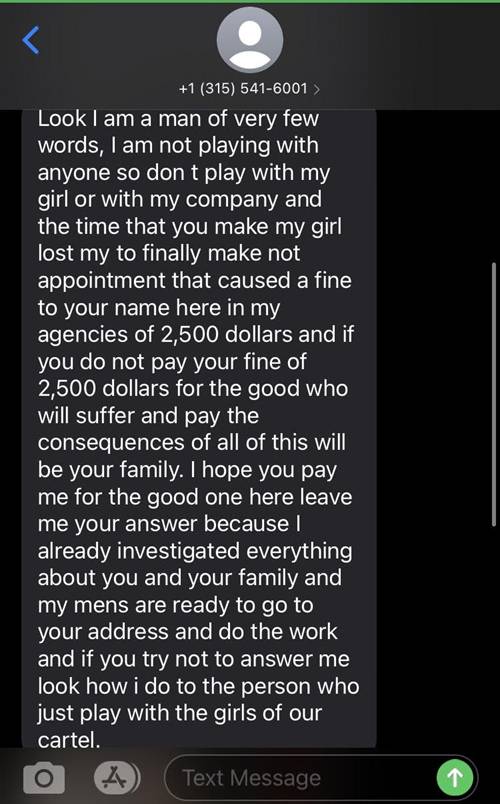 Threatening Text Message Scam Example Threatening Text Message Scam Example