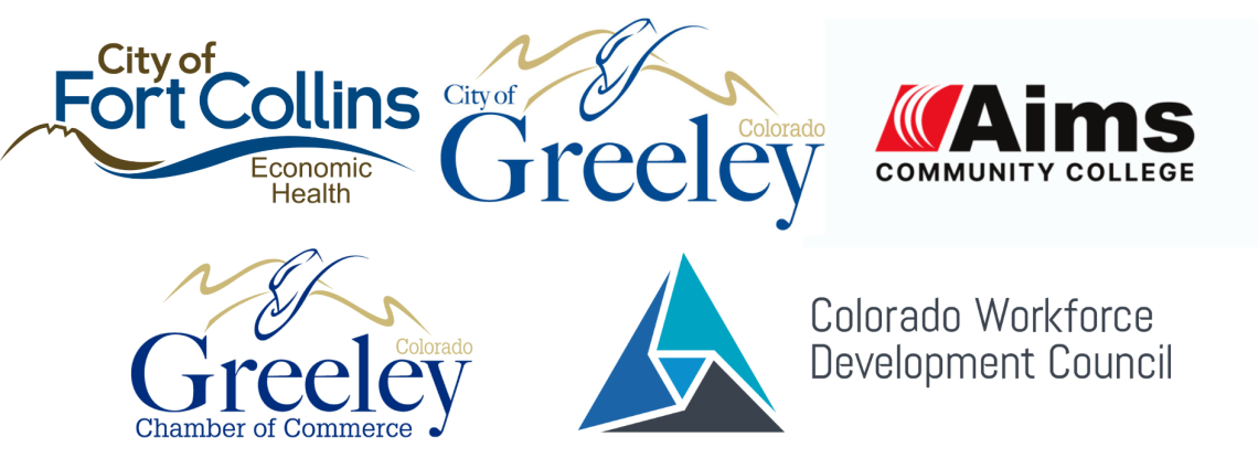 Workforce Symposium 2022 Peak Sponsors - City of Fort Collins, City of Greeley, Aims Community College, Greeley Chamber of Commerce, Colorado Workforce Development Council
