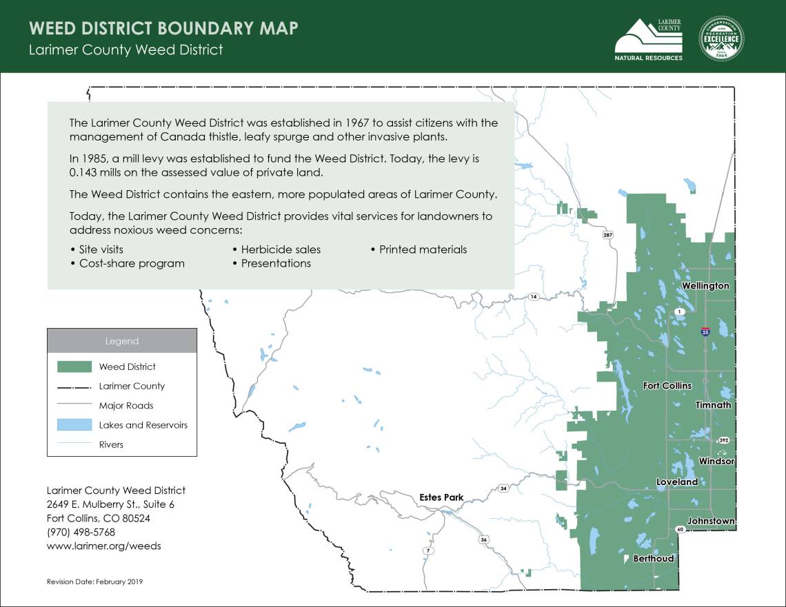 Grenzkarte des Weed-Distrikts innerhalb des Larimer County