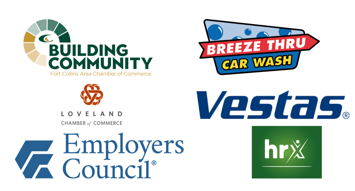 Workforce Symposium 2022 Foothills Sponsors - Fort Collins Chamber of Commerce, Breeze Thru Car Wash, Loveland Chamber of Commerce, Vestas, Employers Council, HRx