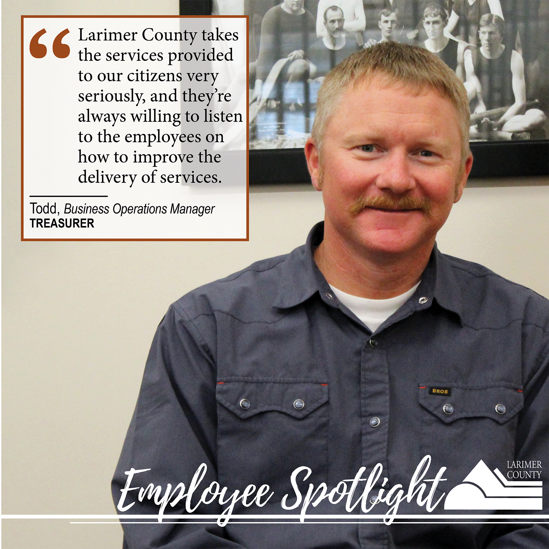 चित्र 11: "लैरीमर काउंटी हमारे नागरिकों को प्रदान की जाने वाली सेवाओं को बहुत गंभीरता से लेती है, और वे हमेशा कर्मचारियों की बात सुनने के लिए तैयार रहते हैं कि सेवाओं के वितरण में सुधार कैसे किया जाए।"